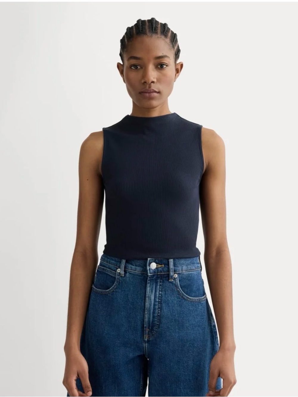 Worn Twice! Navy Everlane Luxe Rib Funnel Neck Tank